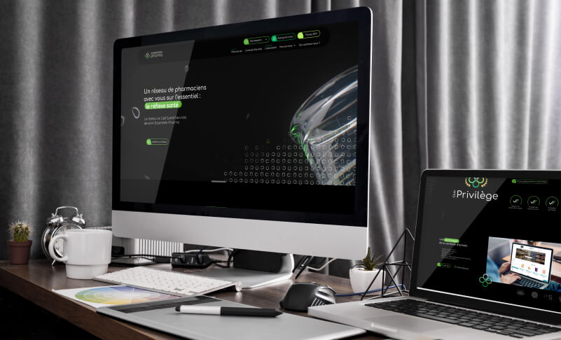 Maquettes du site d'Essentiels pharma